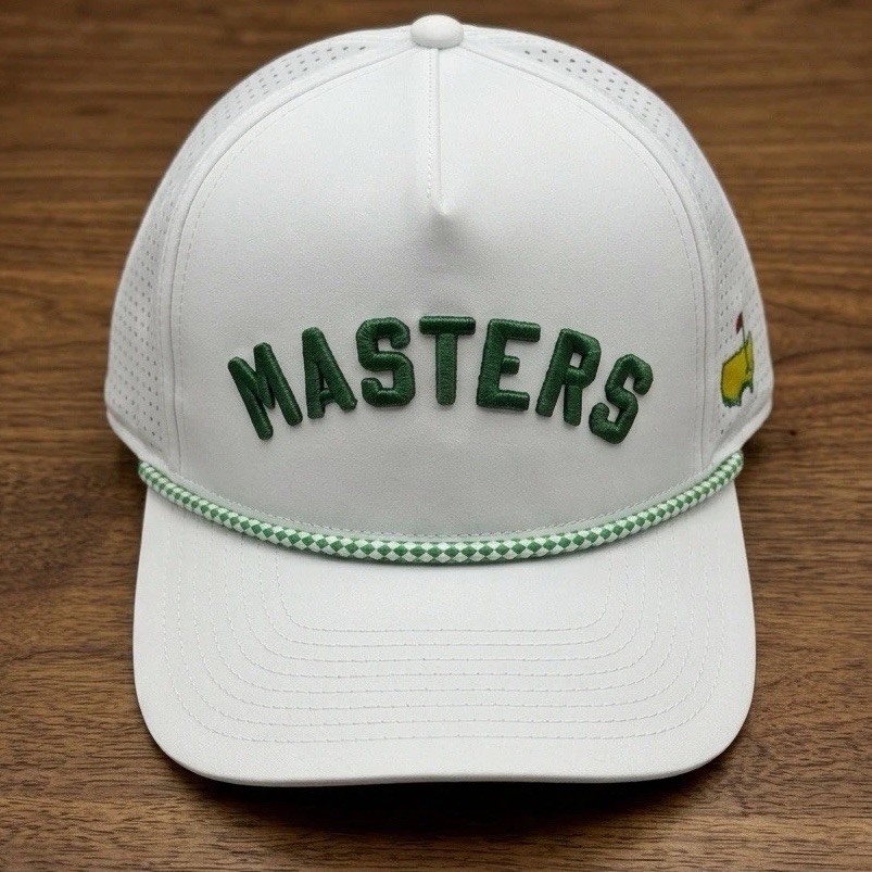 Masters American Needle White Hat Green Rope Raised Green Letters Snapback NWT