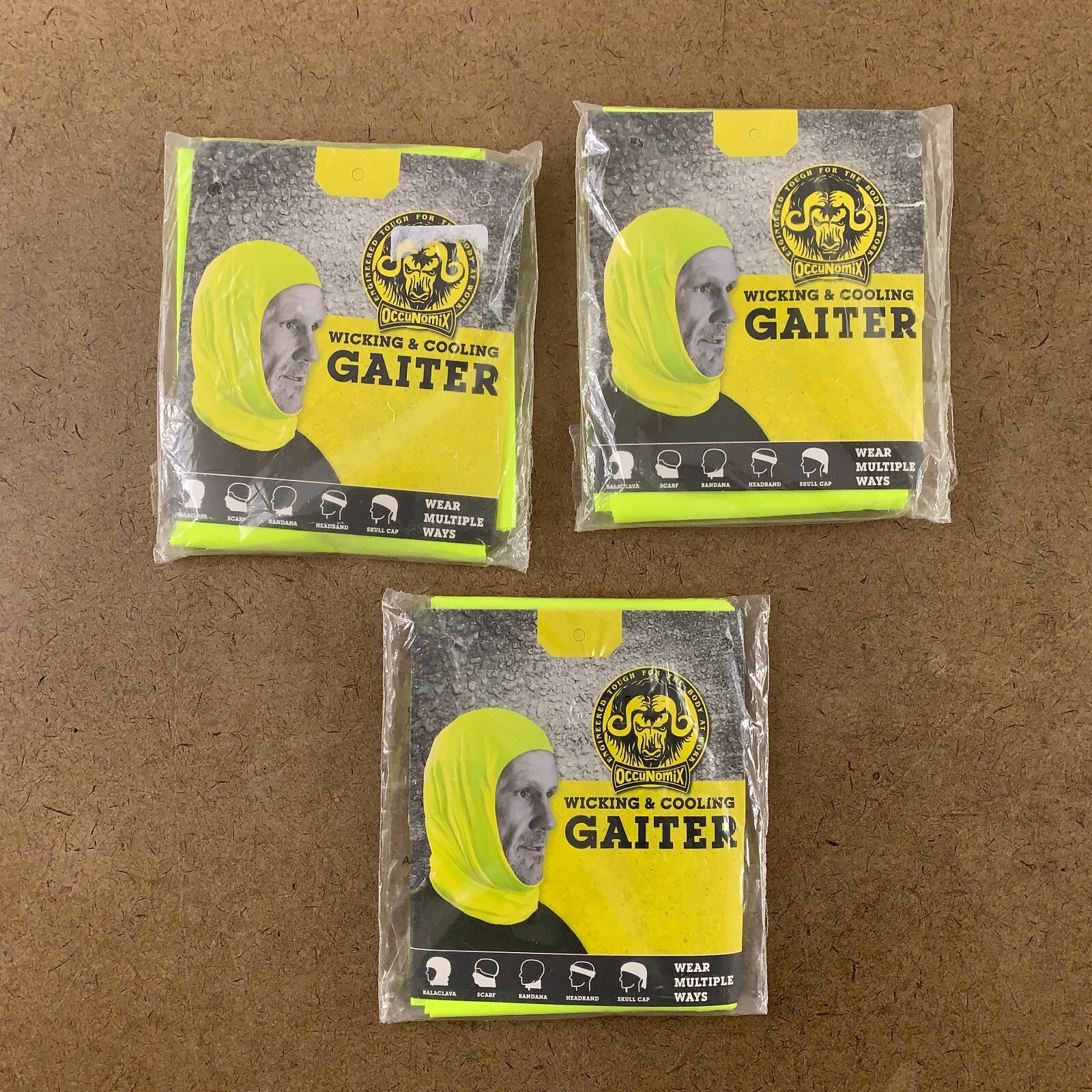 OccuNomix Adult One Size Hi Viz Yellow Wicking & Cooling Gaiter 3 Pack NWT