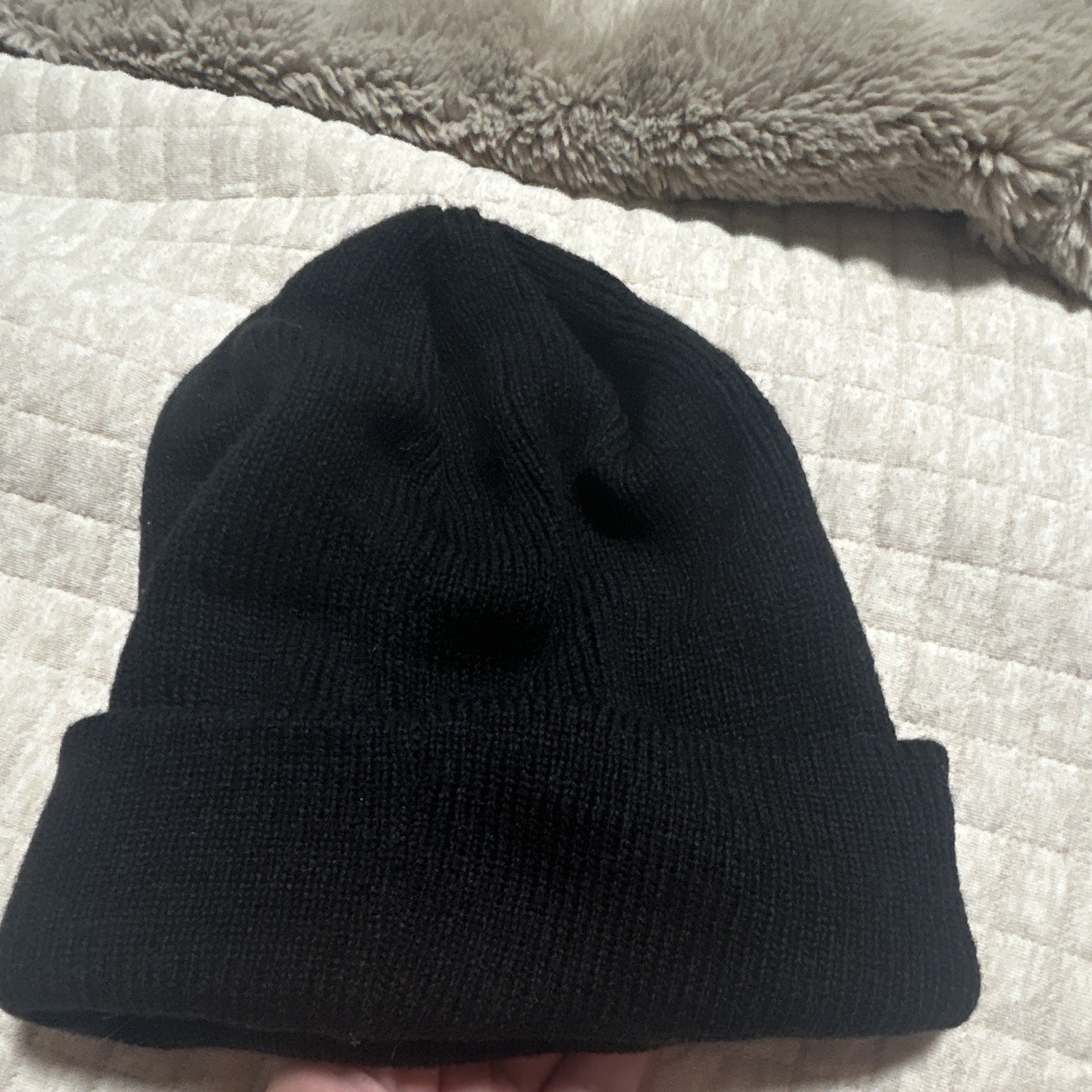 adidas Black Acrylic Knit Beanie Trefoil Logo One Size Unisex Adults