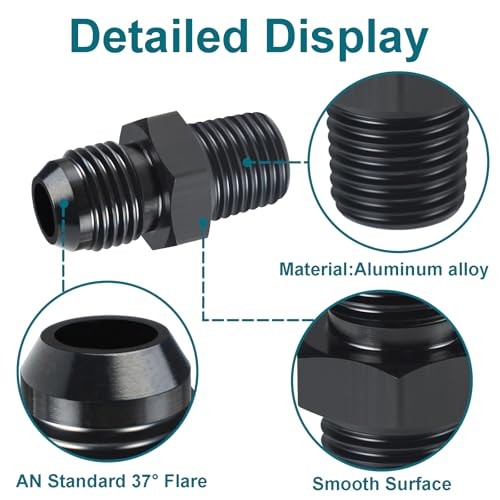 6AN Male Flare to 1/8 NPT Fitting, 2PCS 6AN Fittings 6AN to 1/8NPT Straight