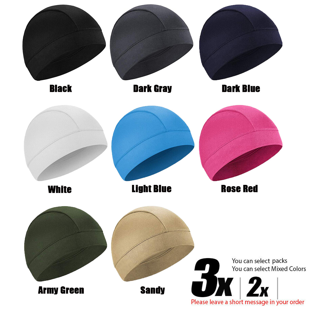 3 Pack Cooling Skull Cap Helmet Liner for Men Sweat Wicking Cap Running Cycling