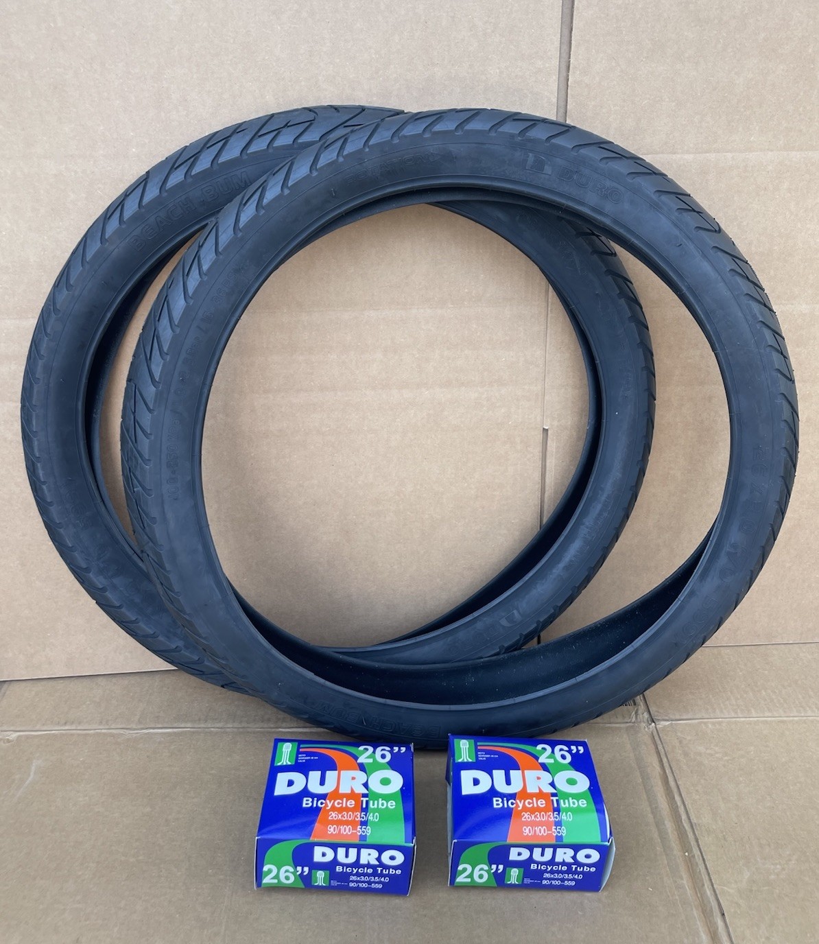 Fat Bike Tires + Tubes 26″ x 3.0 Ebike Bicycle All Black Tires BEACH BUM by DURO