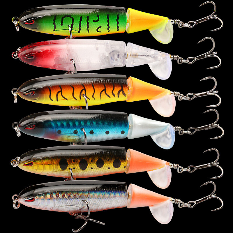 6Pcs Whopper Plopper 90mm 13g Topwater Fishing Lures Lot Rotating Tail Bass Bait