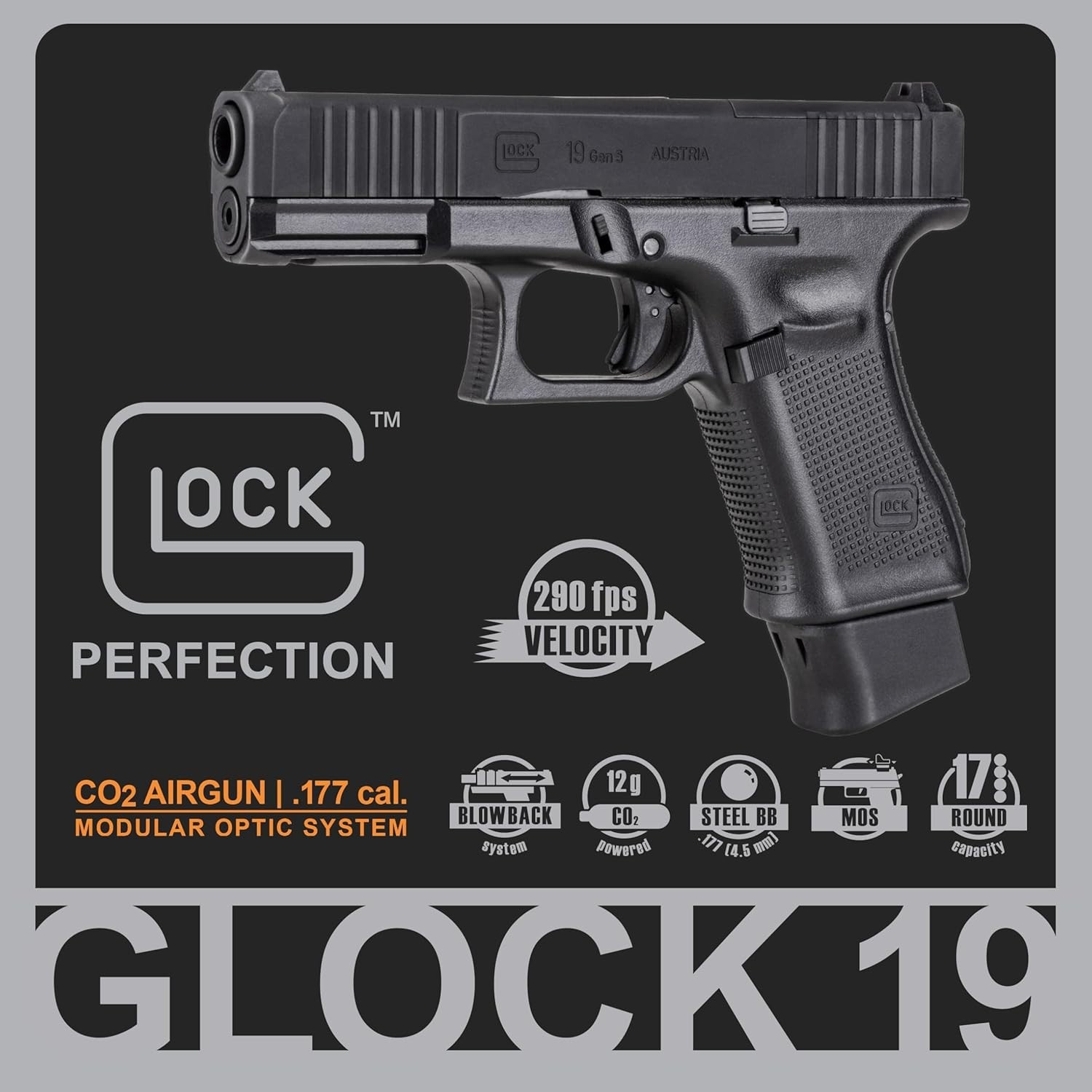 Umarex GLOCK 19 MOS .177 Cal Air Pistol Blowback w/ BBs & 5 CO2 (2255230) Gen 5