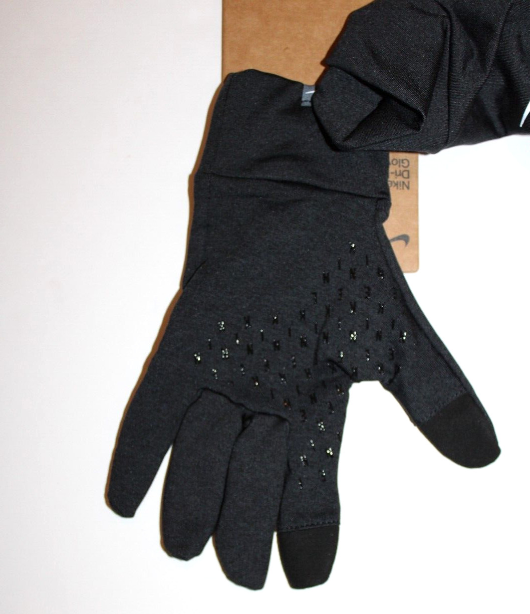 NWT Nike Dri-FIT Fleece Men’s Small/Medium Running Gloves Black Swoosh Logo