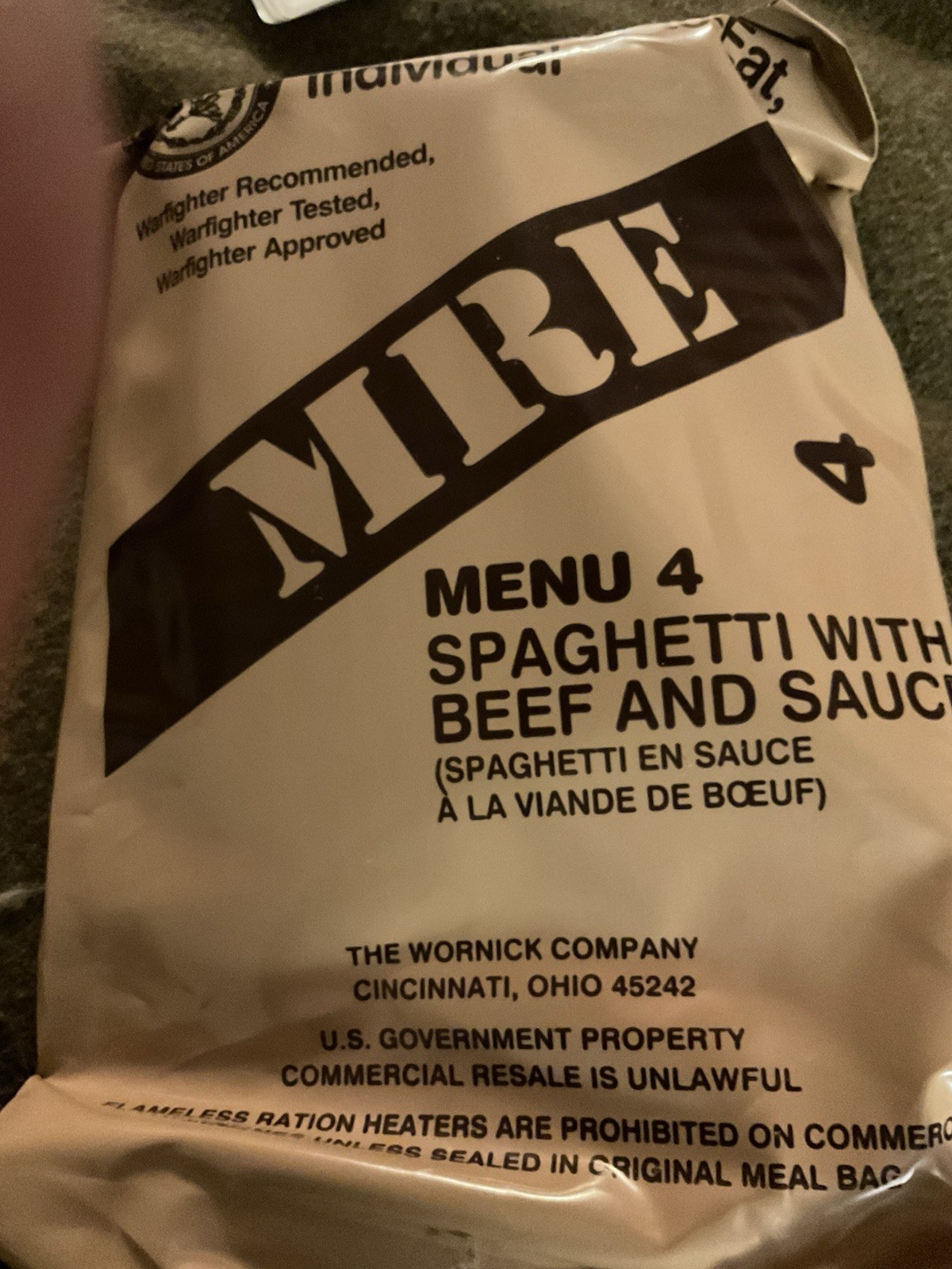 MRE Box A Menu 4 Spaghetti With Beef And Sauce