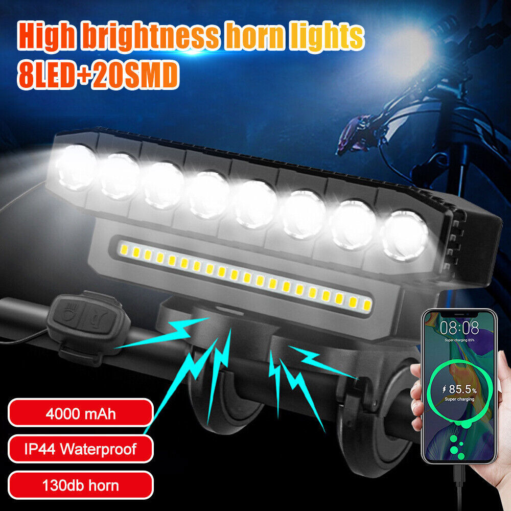 Bicycle Bike Light 4000mAh LED Front Rear Rechargeable Headlight Tail Lamp Set