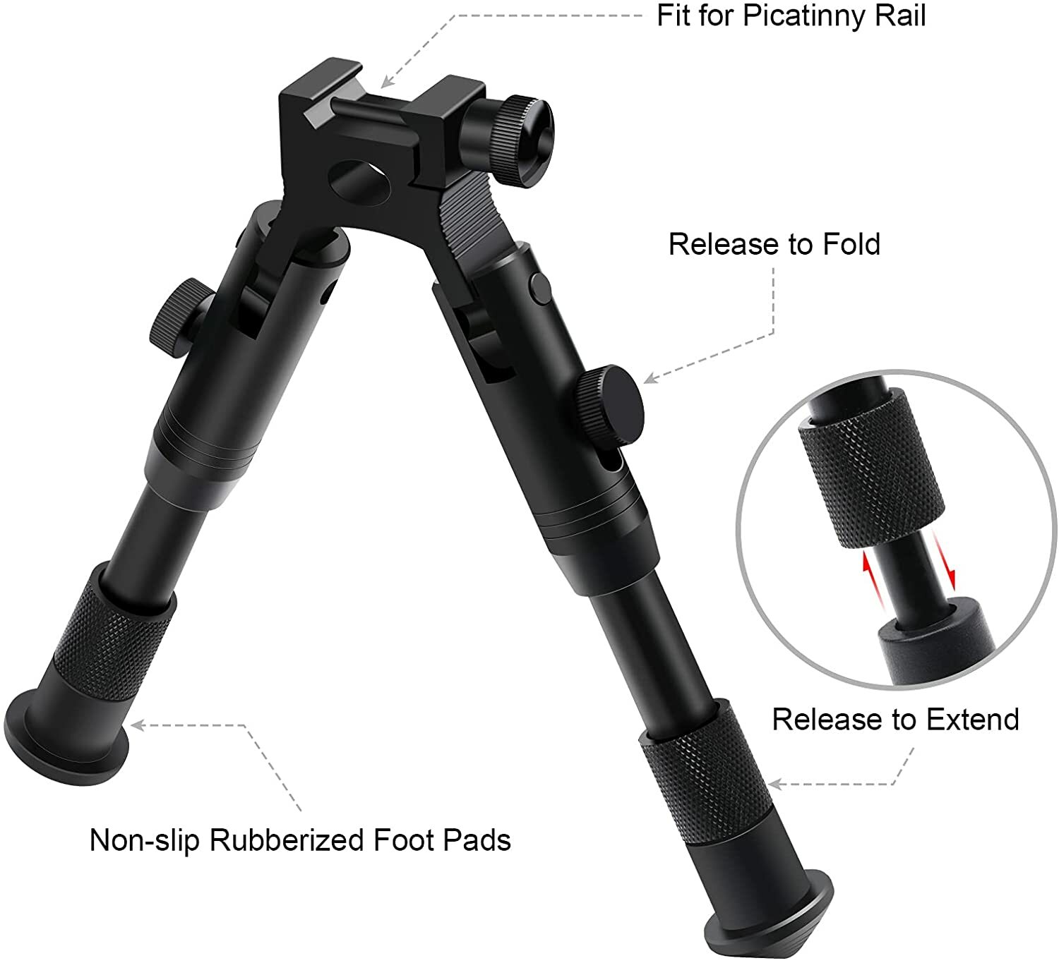 6Inch Tactical Rifle Bipod Adjustable Spring Return 20mm Picatinny Mount Adapter
