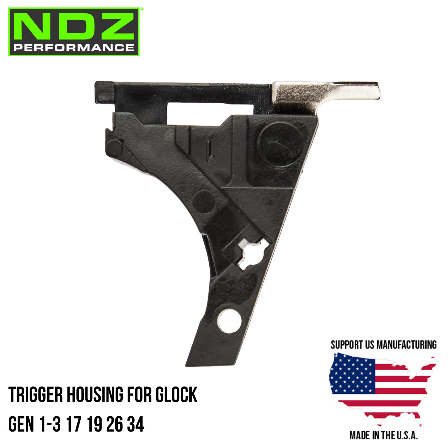 NDZ Glock Gen 1-3 17 19 26 34 9mm Trigger Housing Steel & Polymer Black
