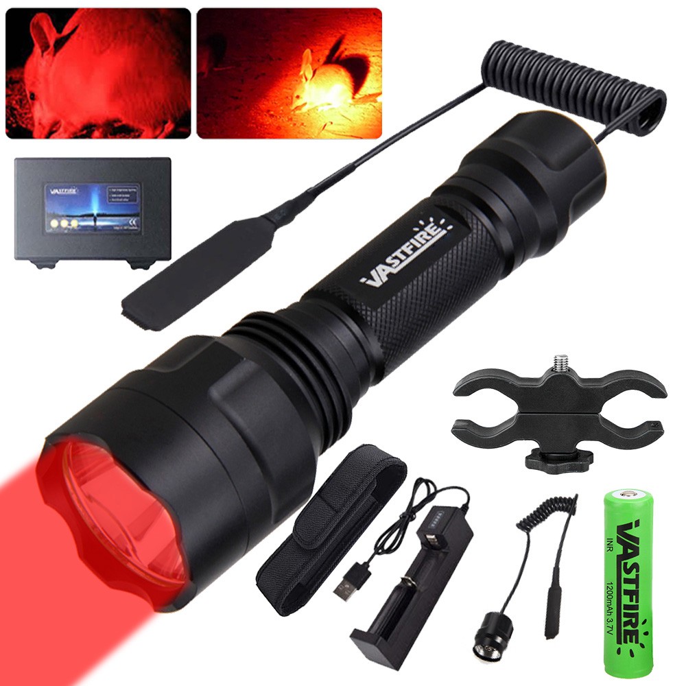 500 Yards Red Light LED Flashlight Torch with Scope Mount Coyote Varmint Hunting