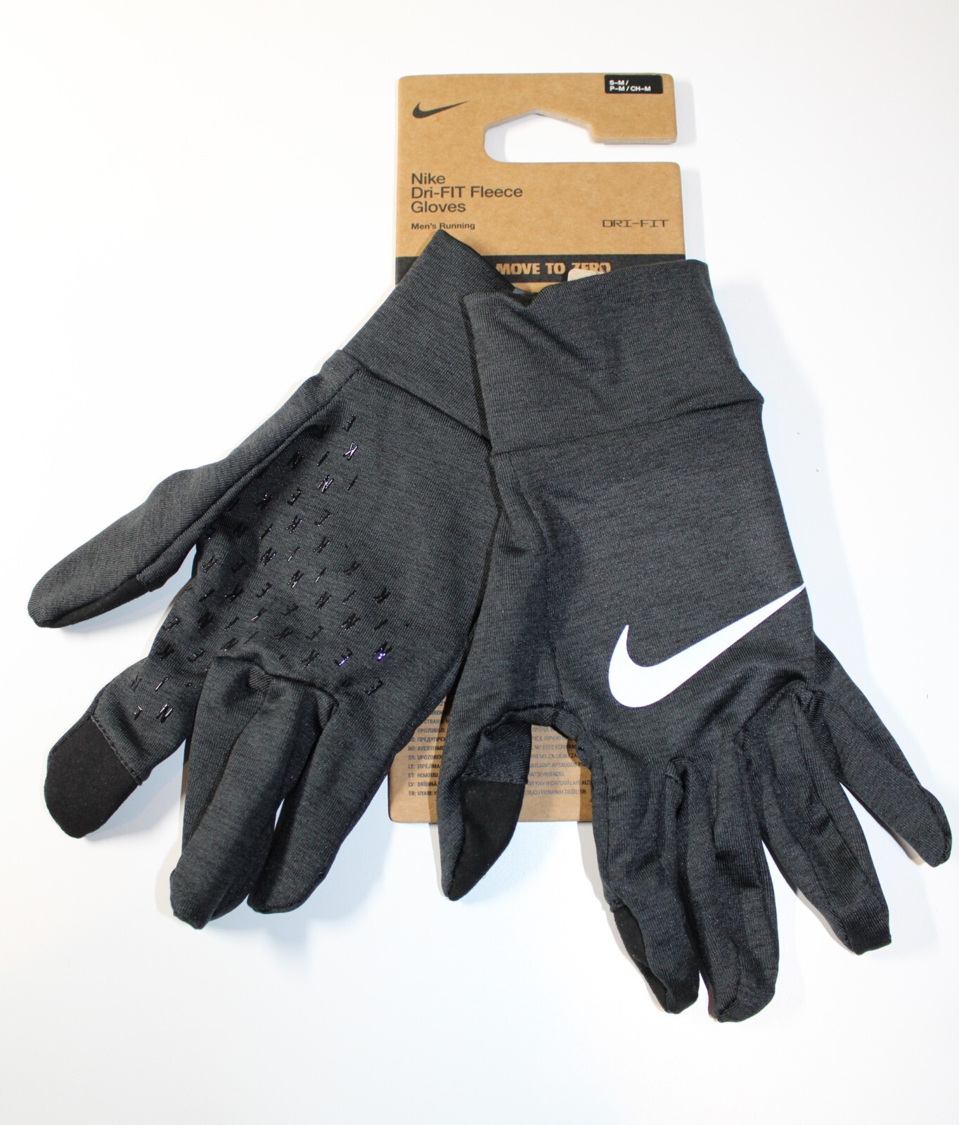 NWT Nike Dri-FIT Fleece Men’s Small/Medium Running Gloves Black Swoosh Logo