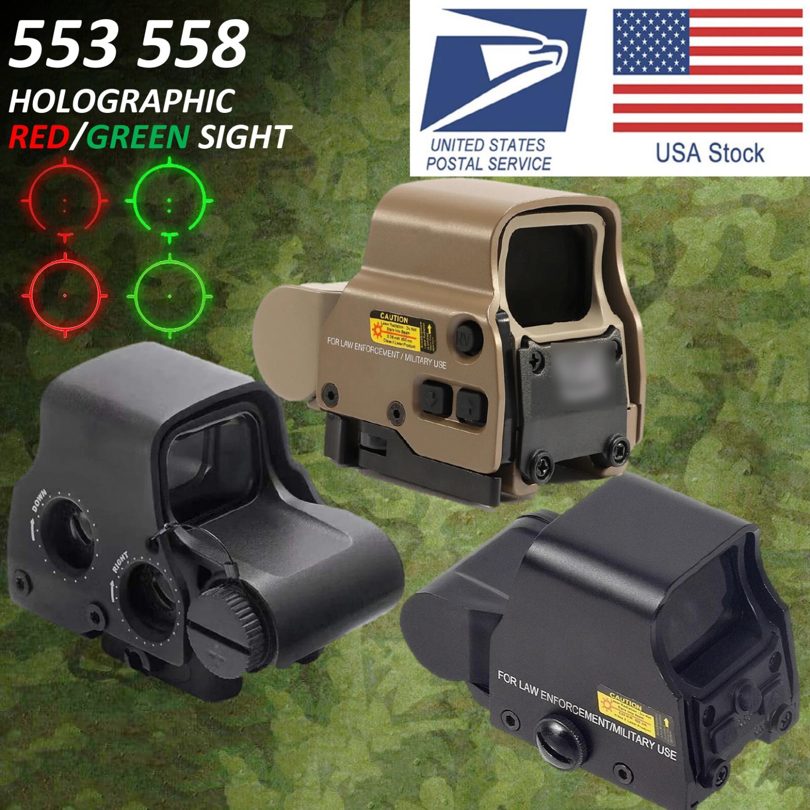553 558 Red Green Dot Holographic Reflex Sight Scope Tactical Hunting 20mm Rail