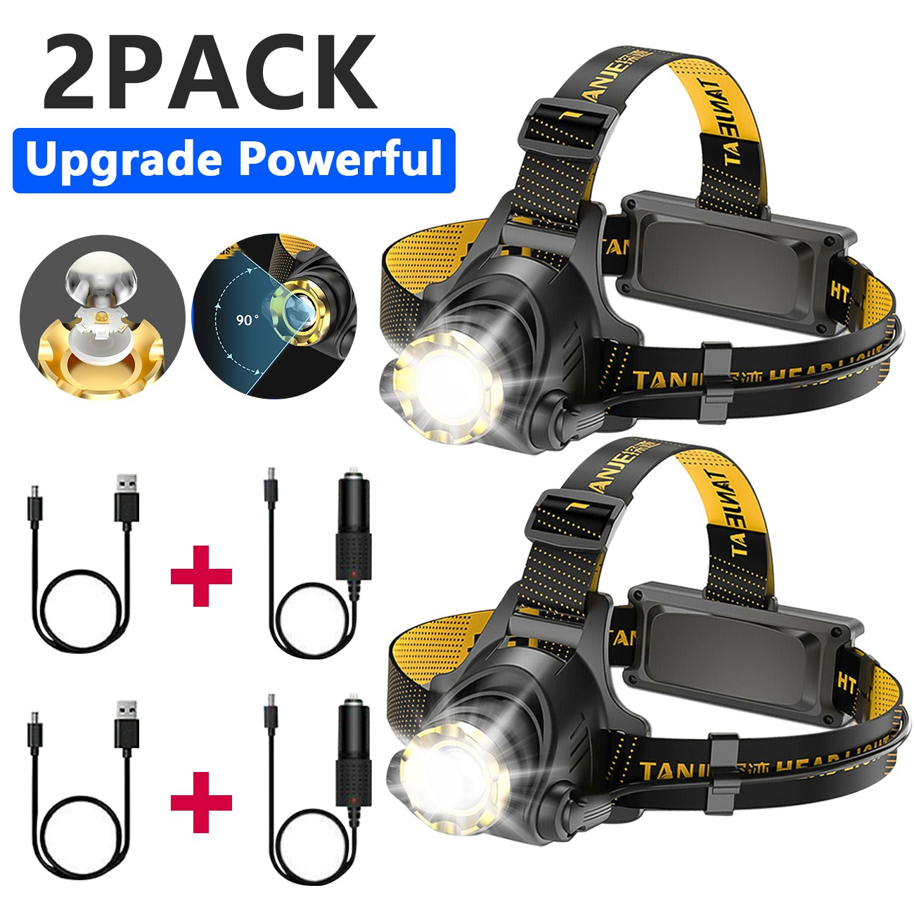 9900000LM USB Rechargeable Zoomable Headlamp Home Outdoor Use Hiking Headlight