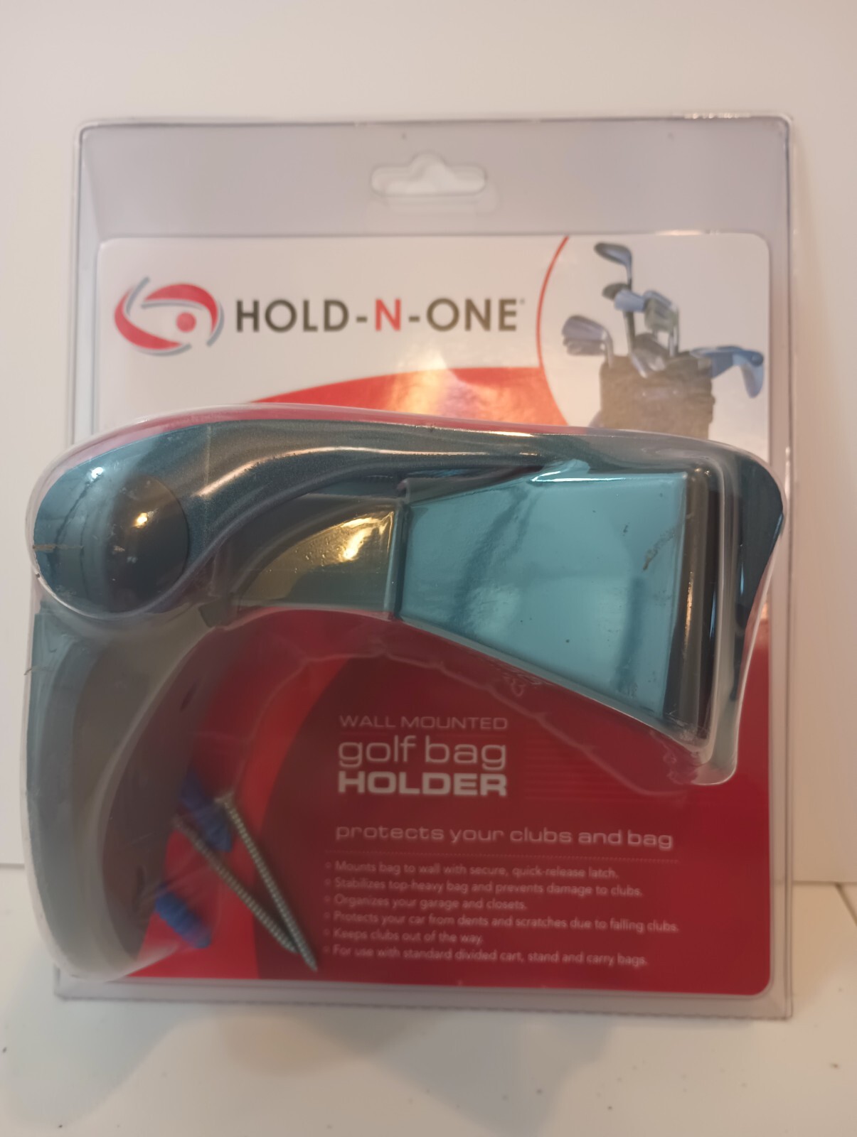 Hold-N-One Wall Mounted Golf Bag Holder Protects Clubs Accessory New