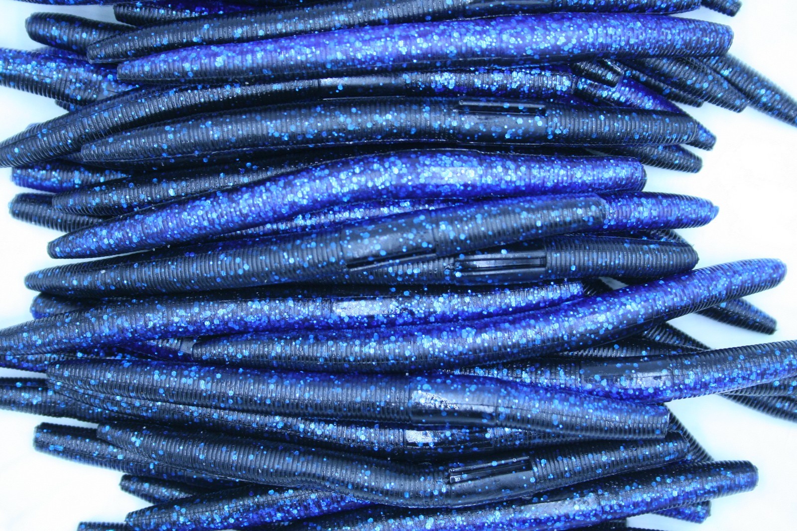 5″ Electric Blue / Black Stick Baits Wacky Plastic Worms Bass Fishing