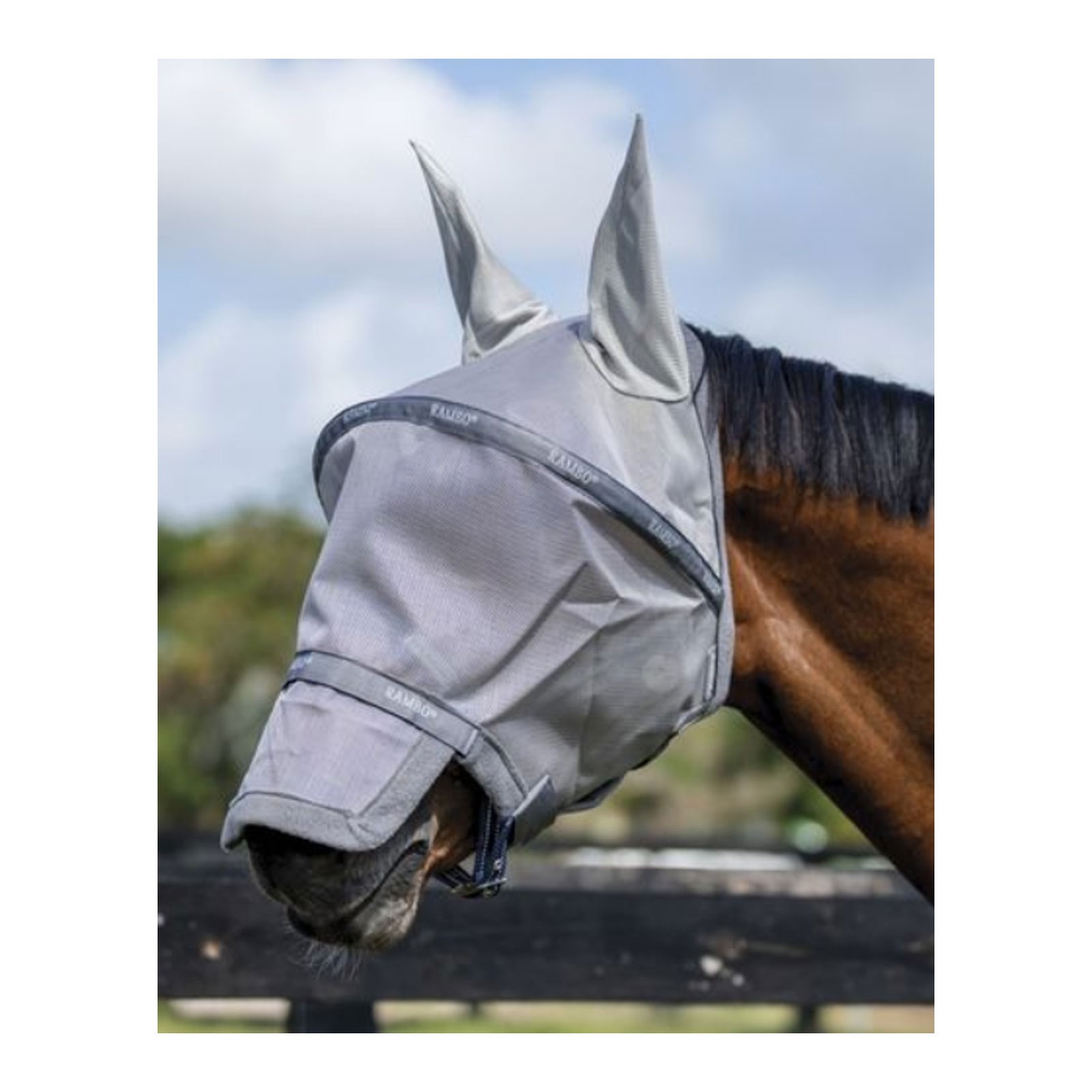 HORSEWARE IRELAND Rambo Plus Silver/Titanium Gray And Silver Fly Mask