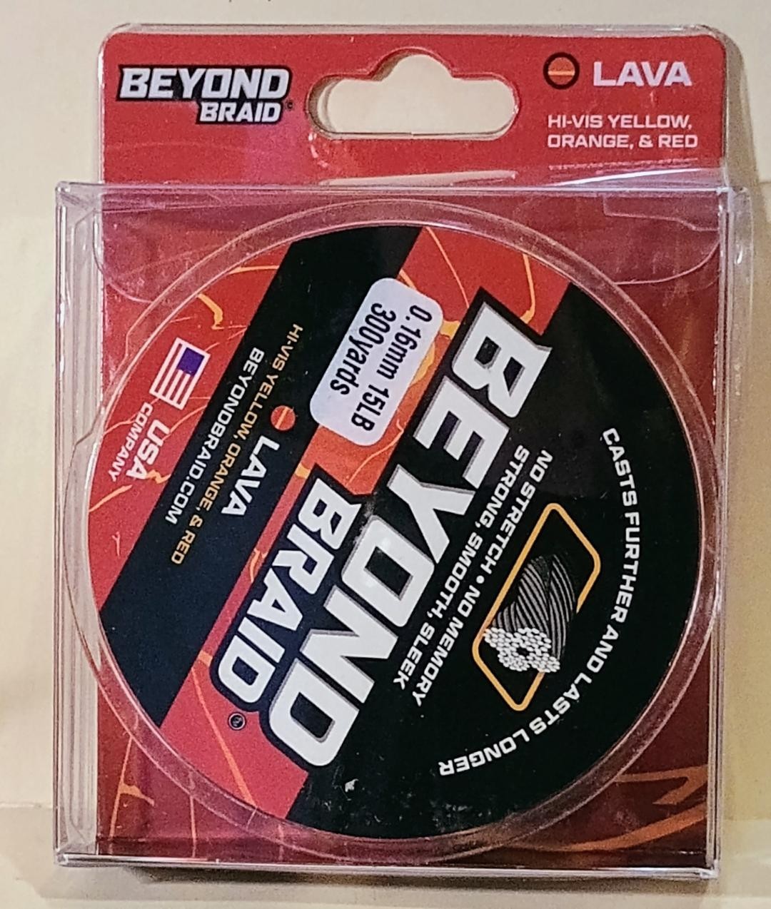 Beyond Braid Braided Fishing Line Lava Hi-Vis No Stretch 300 15lb 0.16mm NEW