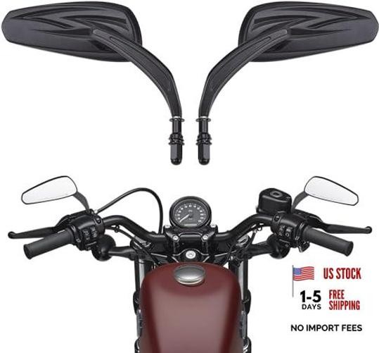 Motorcycle Rear View Mirrors Motorcycle Mirrors Long Stem Compatible Black