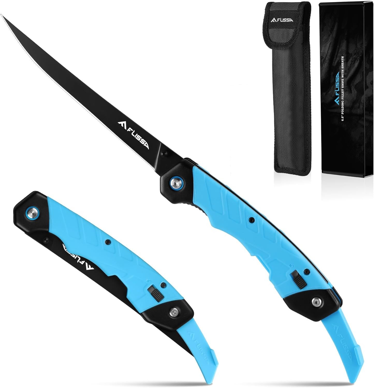 FLISSA 6.5″ Folding Fillet Fishing Knife Razor Sharp flexible Blade w/Sheath USA