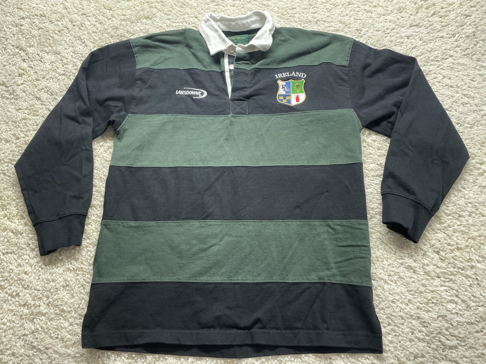 Ireland Rugby Jersey Mens Medium Green Navy Rugby Lansdowne Heritage EUC