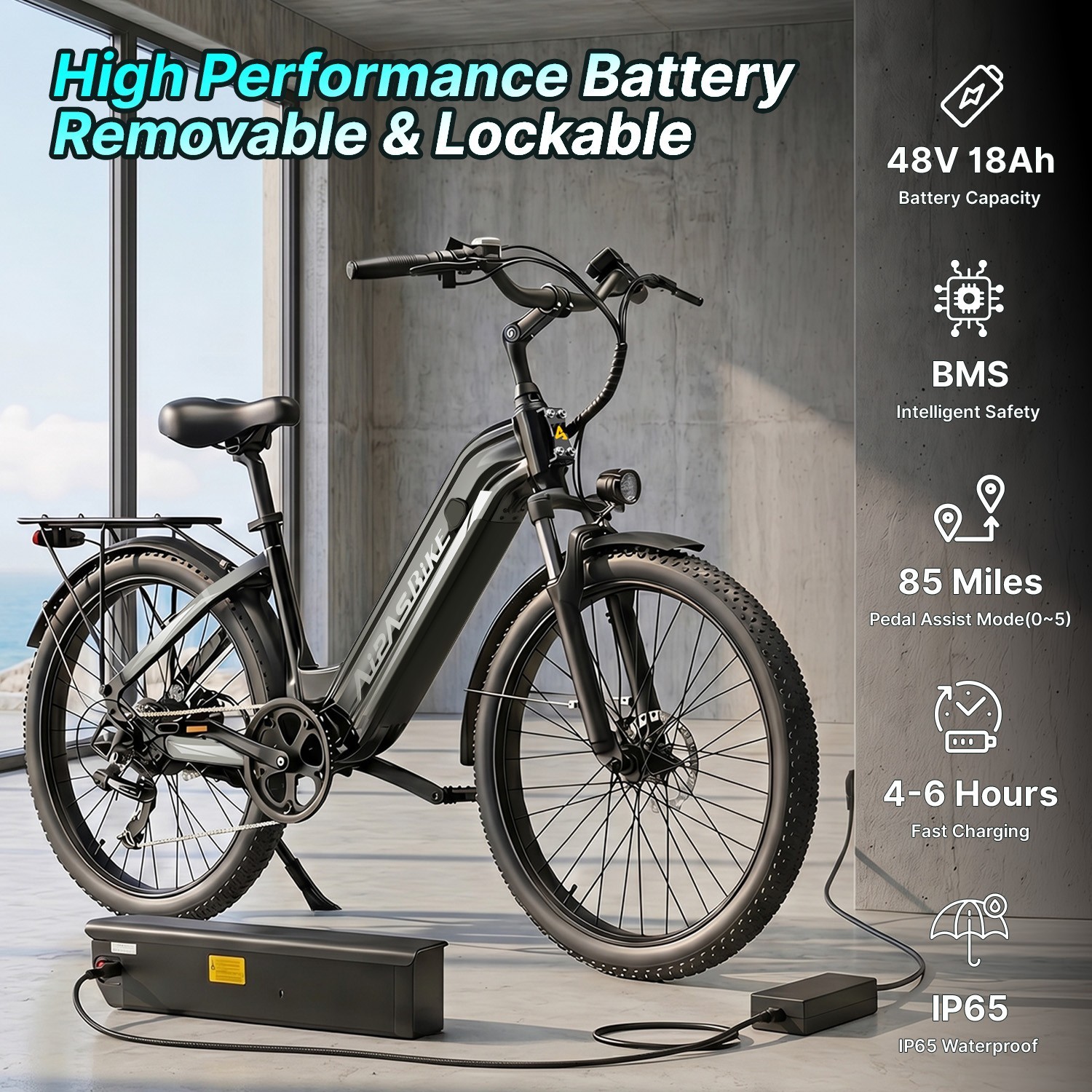 24″ FAT TIRE ADULTS ELECTRIC BIKE 1100W 28MPH 48V 18AH MOUNTAIN EBIKE US