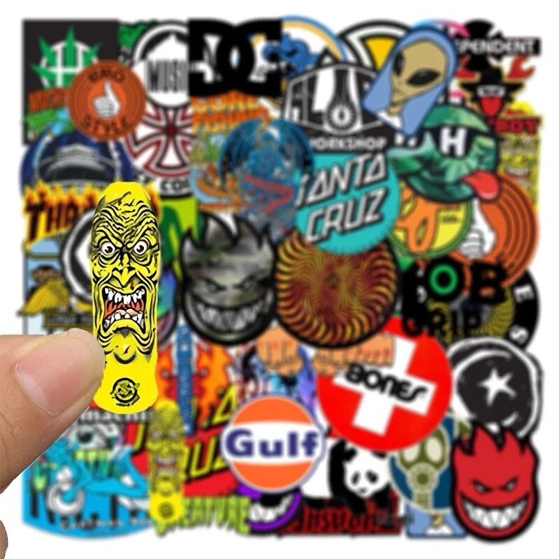 Skate Logo Brand Stickers 50pk Mix Santa Cruz Thrasher Baker Alien Skateboarding