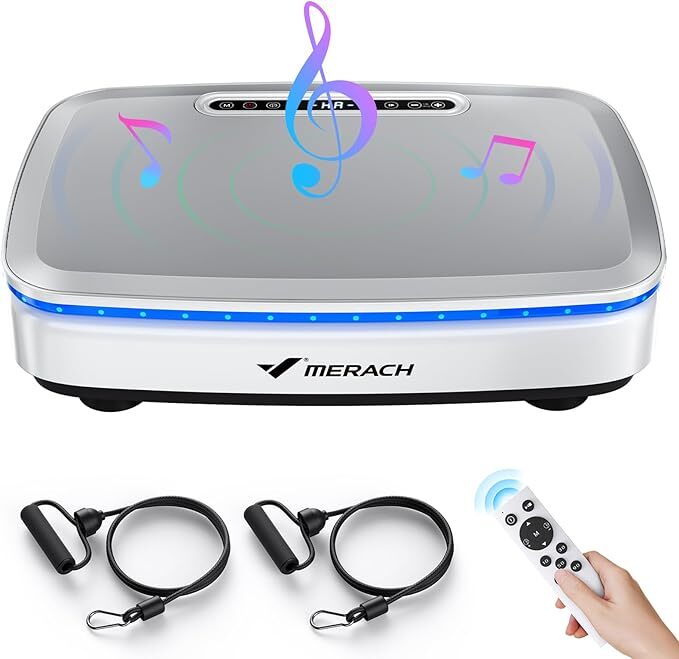 MERACH Vibrating Plate Exercise Machine for Women Men with 2 Tension Ropes LED