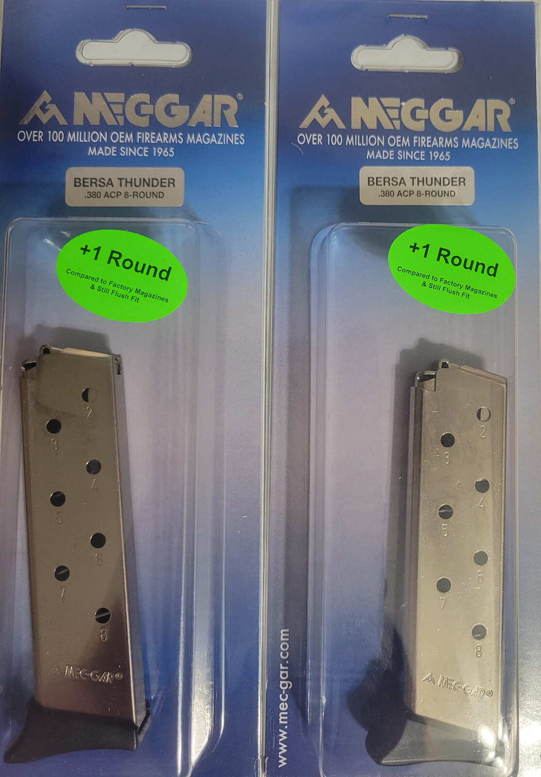 Lot of 2 – MecGar Bersa Thunder 380acp 8 Round Magazine Nickel #MGBT3808N – NEW