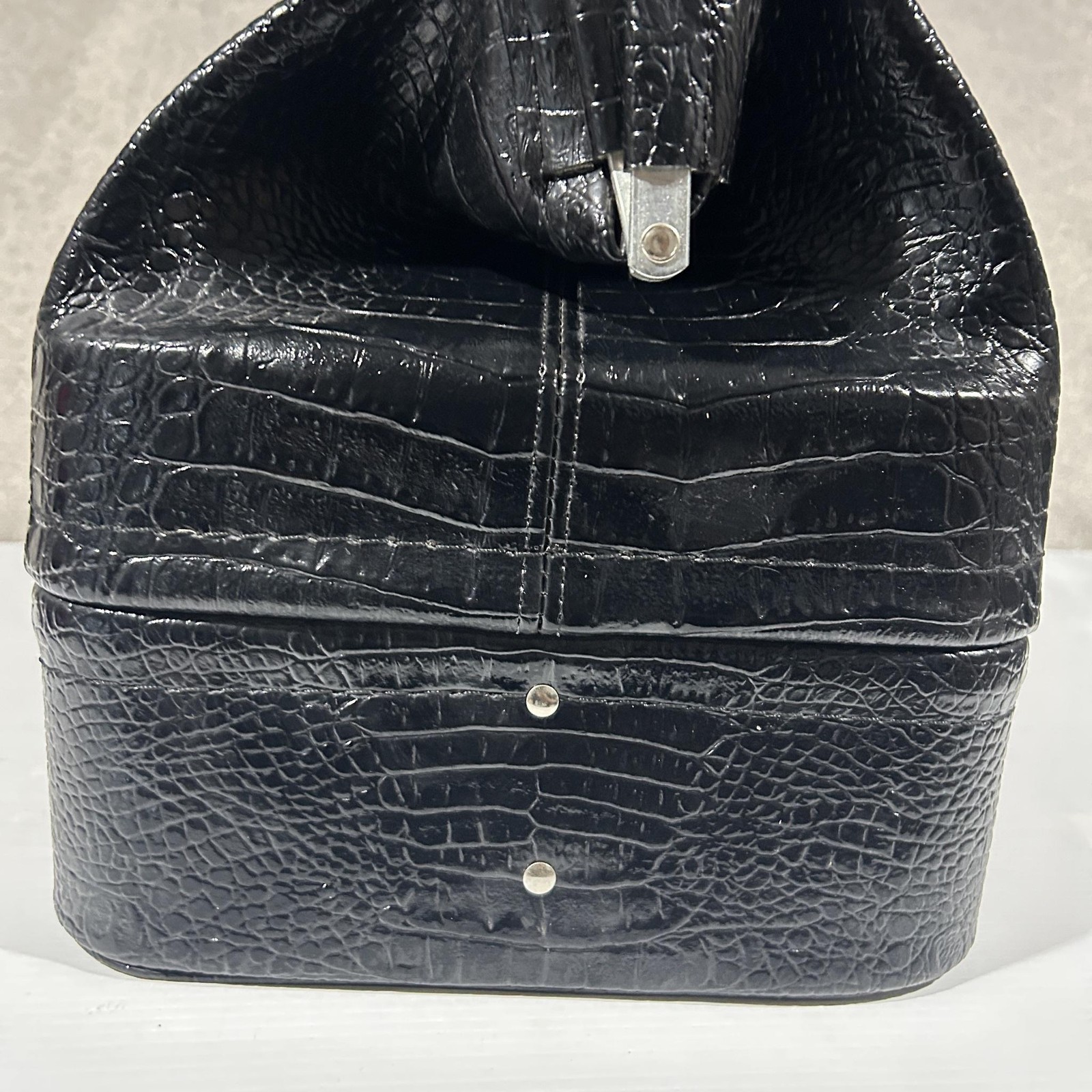 Henselite Lawn Bowls Bag Black Faux Croc Vinyl VTG H220 Bowling Carry Case Keys