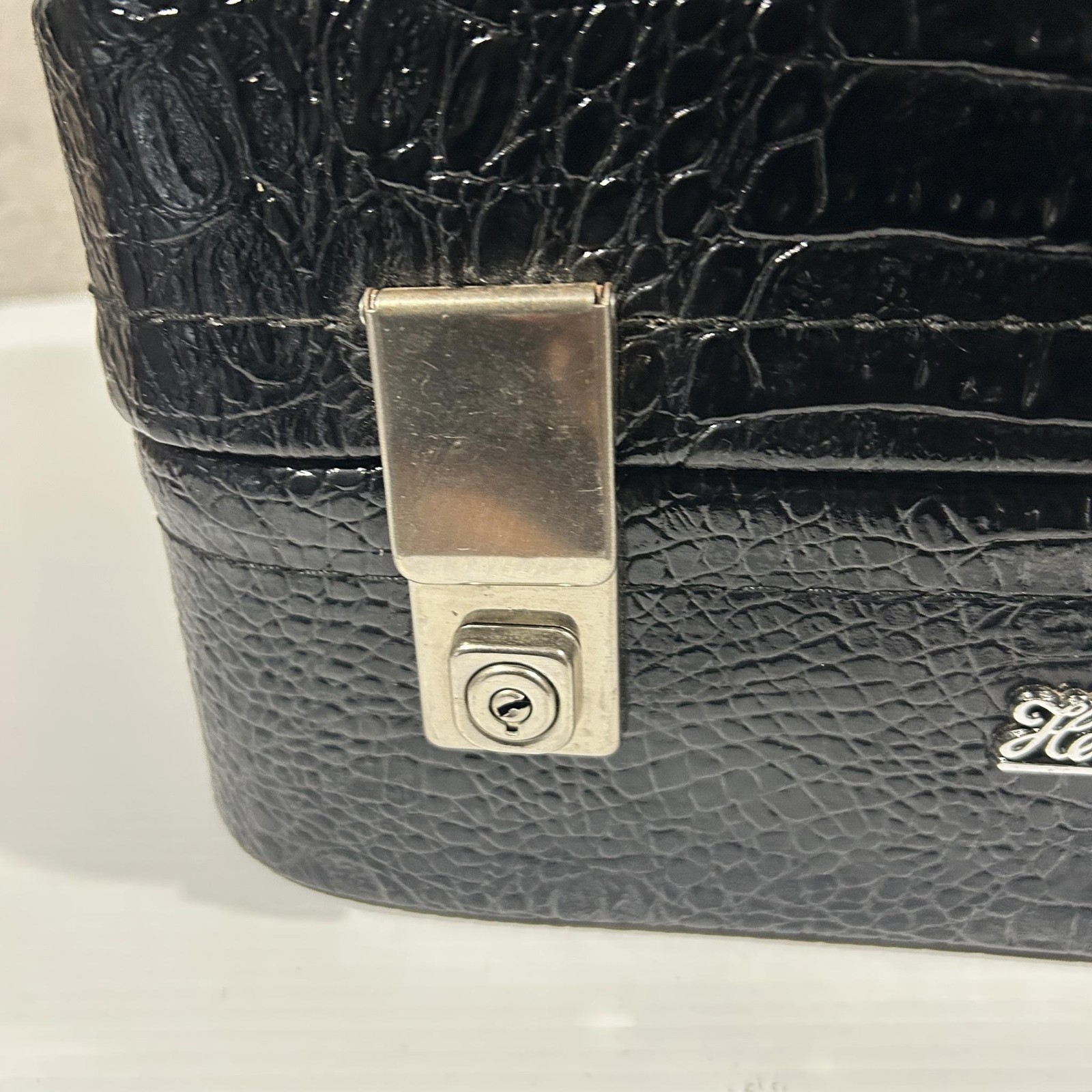 Henselite Lawn Bowls Bag Black Faux Croc Vinyl VTG H220 Bowling Carry Case Keys