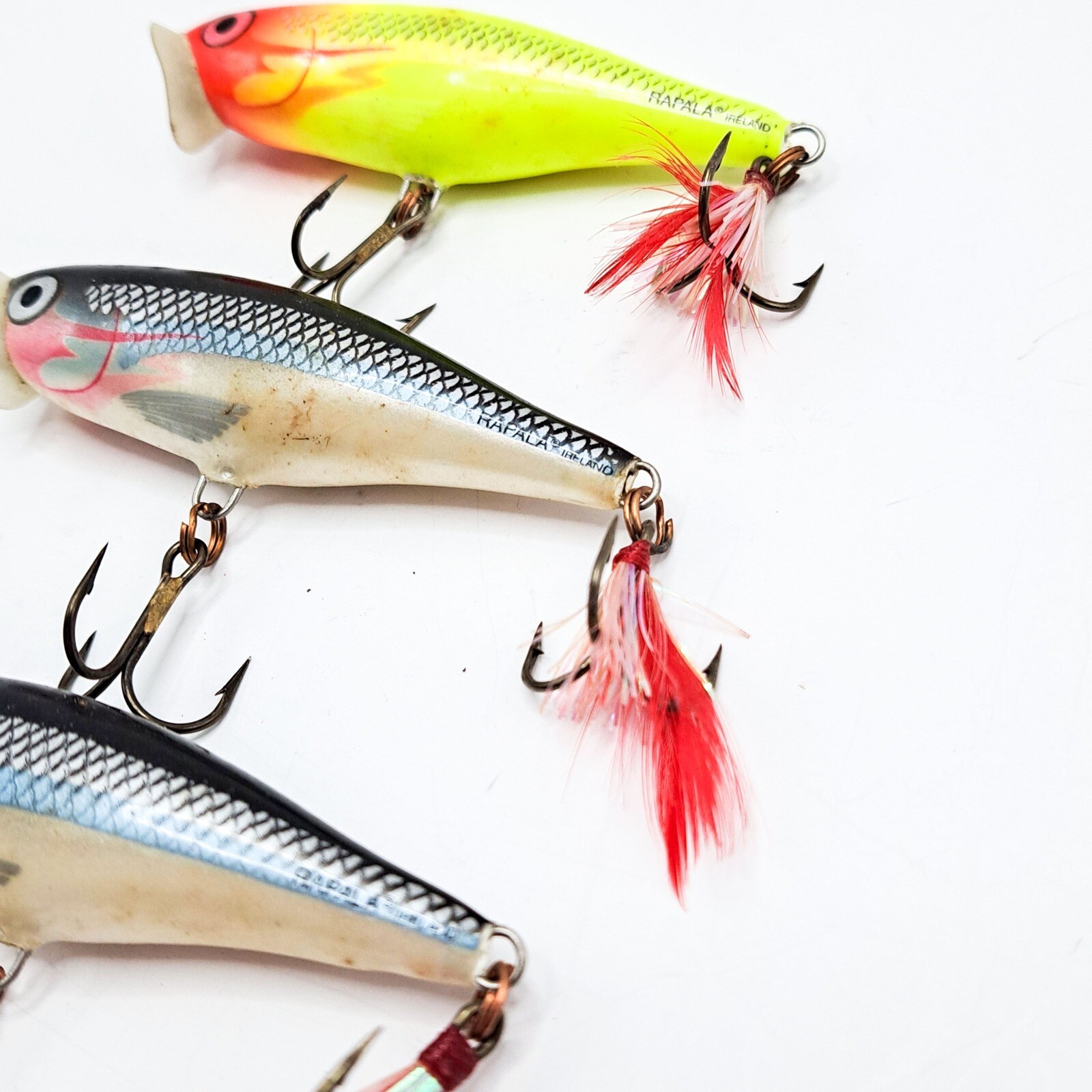 Rapala Fishing Lures Lot of 3 Made in Ireland Topwater Lure Feather Tail Vintage