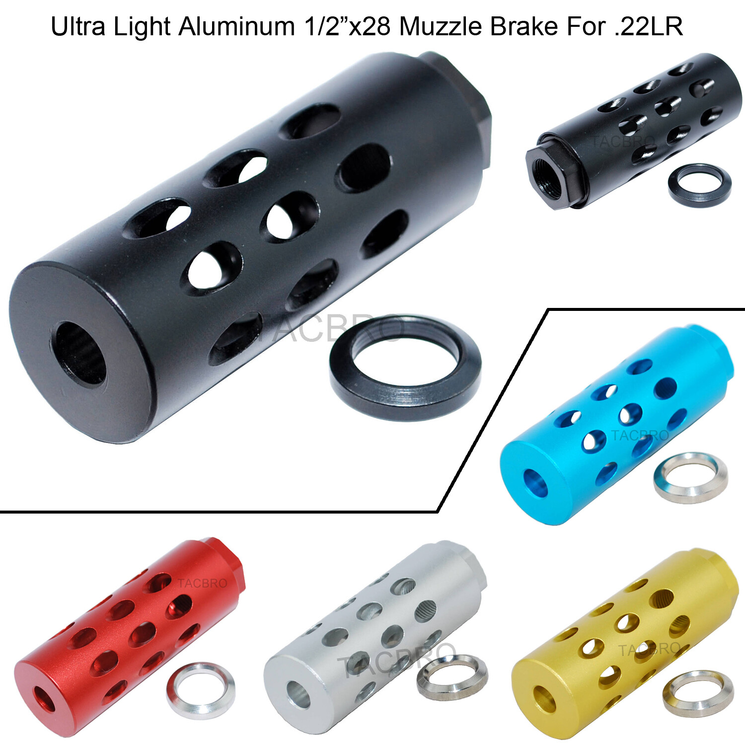 Aluminum 1/2”x28 TPI Muzzle Brake For .22LR/.223/5.56