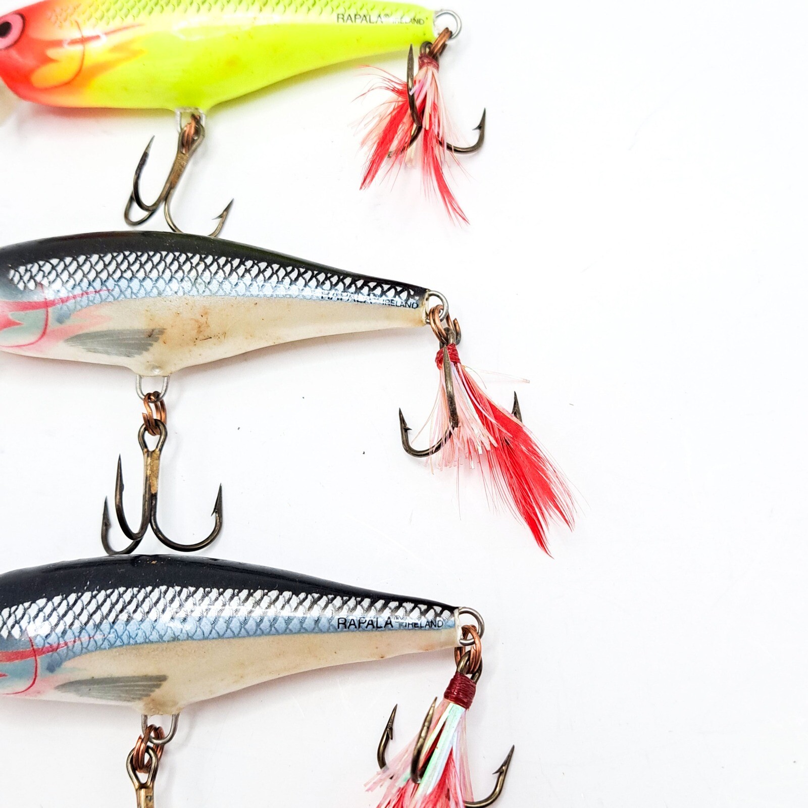 Rapala Fishing Lures Lot of 3 Made in Ireland Topwater Lure Feather Tail Vintage