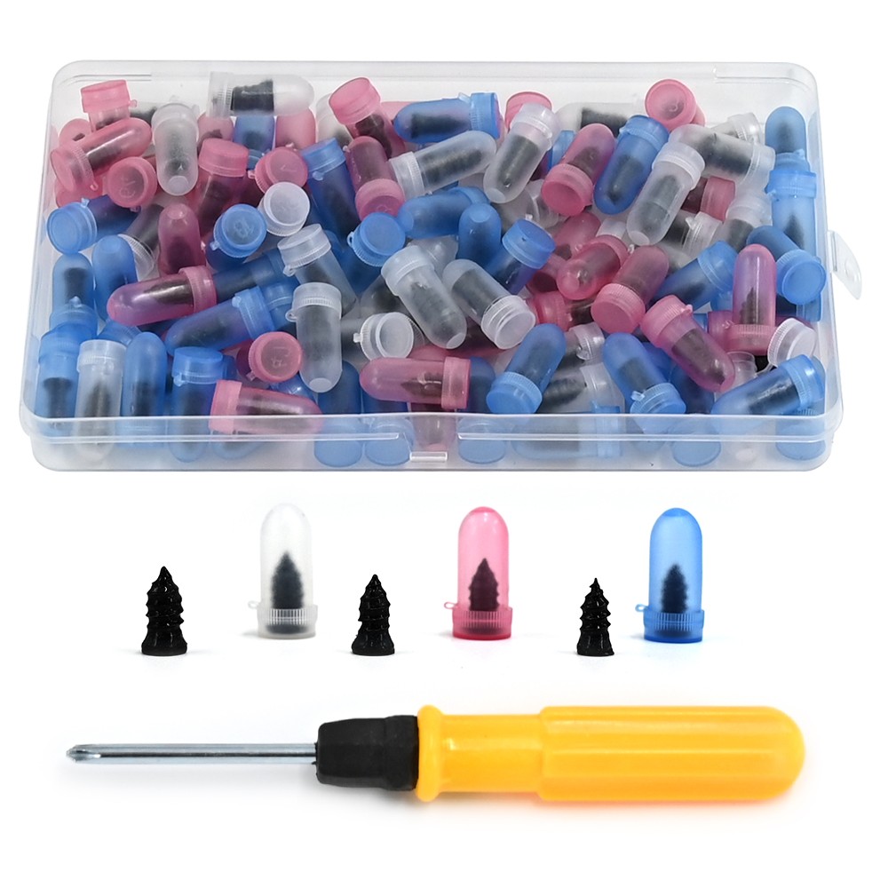 100x Tire Repair Rubber Nails Tyre Puncture Repair Screws Kit with Screwdriver