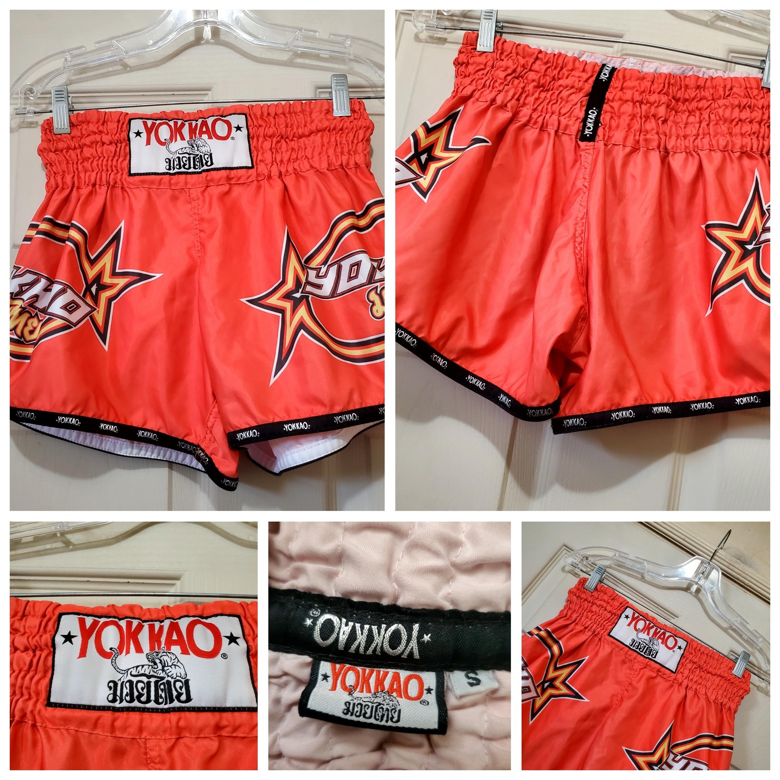 YOKKAO Muay Thai Shorts Mens Small Orange Star Graphic 100% Polyester Thailand