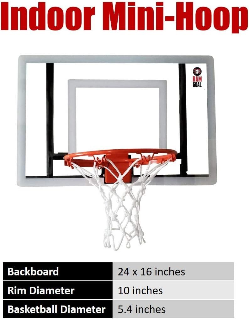 RAMGOAL Adjustable Indoor Mini Basketball Hoop, Wall-Mounted, Breakaway Rim