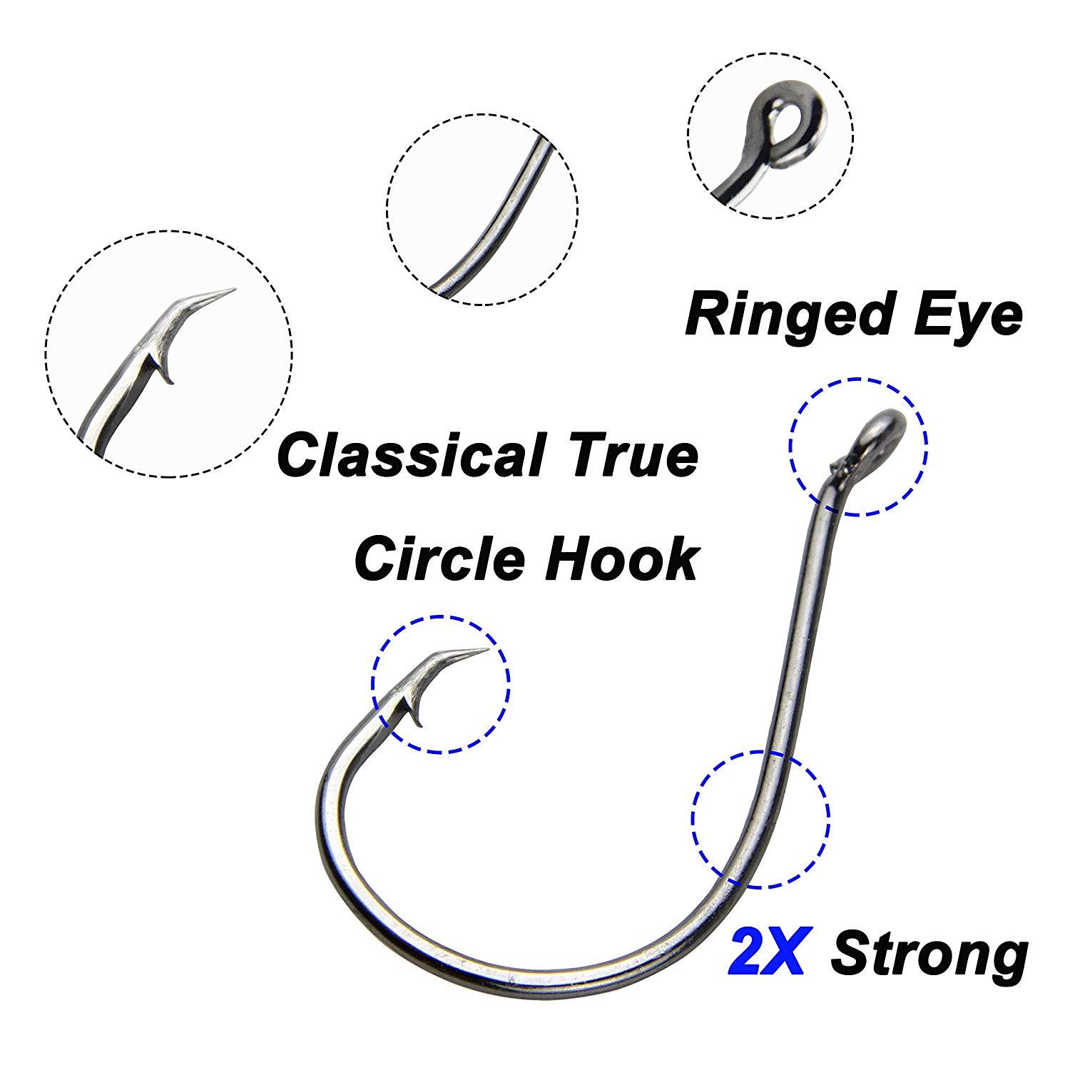 160 Offset Circle Fishing Hooks/Box – Black High Carbon Steel: Sizes #1-5/0